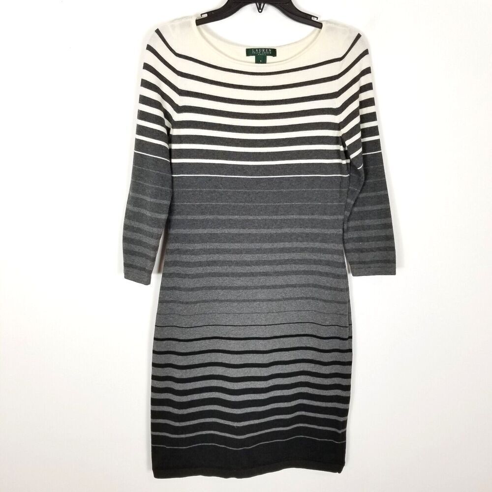 Lauren Ralph‎ Lauren Women Striped Sweater Dress Sz S Pullover Long Sleeve Knit